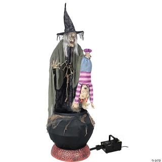 Animated Stew Brew Witch with Kid Prop with Fog Machine