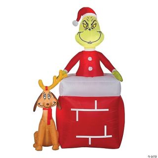Airblown Grinch Out of Chimney with Max Medume Inflatable Scene - Dr. Seuss