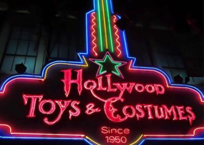hollywood toys store neon sign