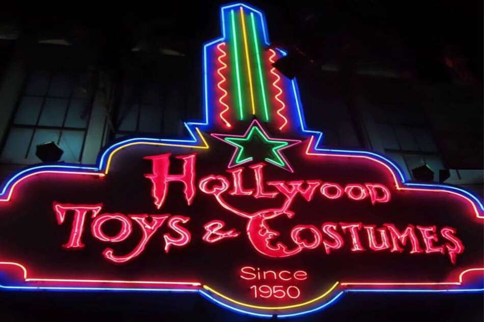 An image of the Hollywood Toys & Costumes storefront where Tim Burton's Starring Ceremony will take place.